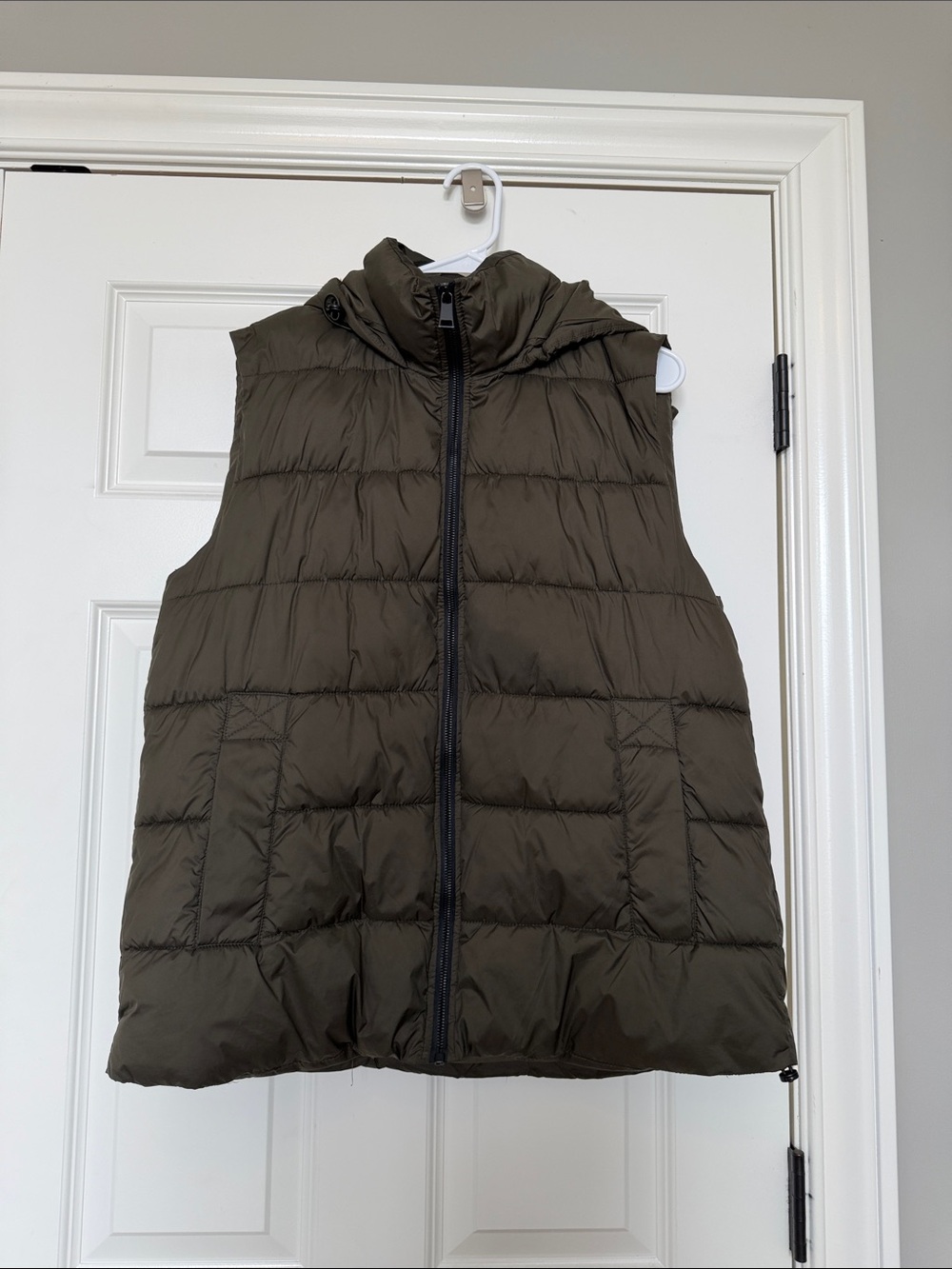 Zara Quilted Hooded Puffer Vest in Olive